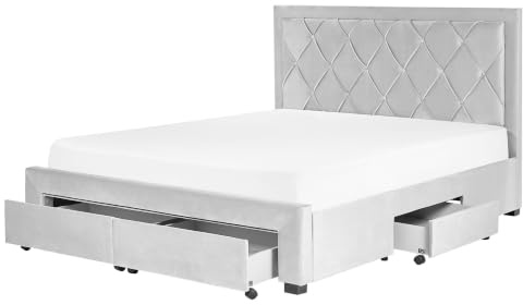 Beliani Bett Samtstoff grau Schubladen Lattenrost 160 x 200 cm Chesterfield Stil Lievin