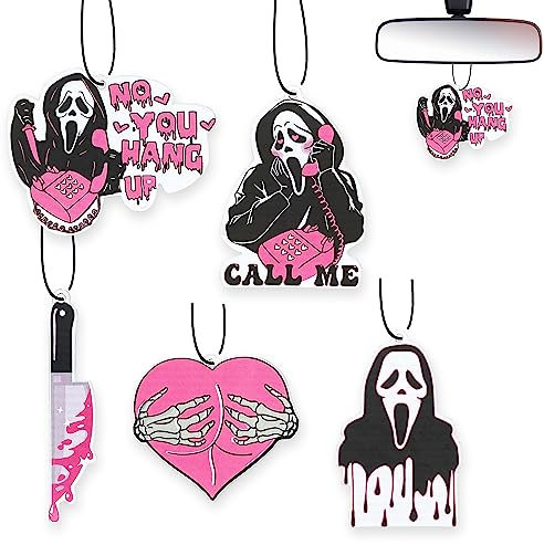 Joytezz 5Pcs Ghost Horror Car Air Fresheners Pink Cute Car Interior Accessories Hanging Scents Anime Freshener Automotive Room Decor for Women Teen Girls Gift