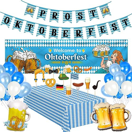 Joykindom Oktoberfest Deko Bayrische Deko Party Oktoberfest Dekoration mit Banner,Girlande,Tischdecke,Foto Requisiten