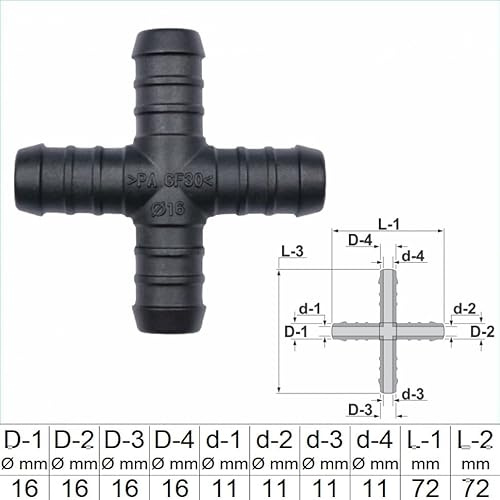 1, 2, 3, 5 oder 10 Stück Kreuz Schlauchverbinder 16 x 16 x 16 x 16 mm PA GF30 Kreuz Verbinder (5)
