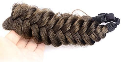 BOBIYA Messy Wide 2 Stränge Synthetisches Haar Auburn Geflochtenes Stirnband Klassisches Chunky Geflochtenes Stirnband Elastisches Stretch Geflochtenes Haarband (Dunkelbraun)