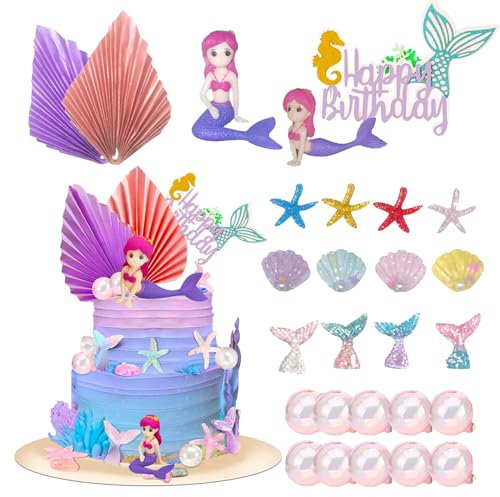 27 Stück Glitzer Meerjungfrau Tortendeko, Meerjungfrau Kuchendeko, Tortendeko Meerjungfrau Deko, Für Mädchen Party Geburtstag Party Kuchen Dekoration Supplies
