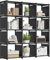 REIBII 12 Cube Storage Unit Book Shelf, 180KG Load Black Bookcase,30 x 120 x 120 cm Plastic Open Bookshelf, Multi-Use DIY Storage Shelves Organiser, Under Stairs Storage Unit for Books Toys