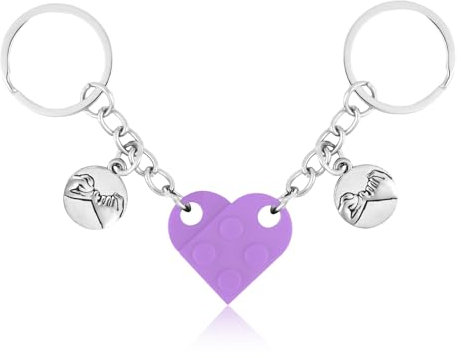 XIHIRCD Portachiavi Cuore Abbinati per Coppia, Personalizzato con Mignolo Ciondolo, Promessa Carina e Regali di Amicizia per Fidanzati Fidanzate Amici (Viola Chiaro)