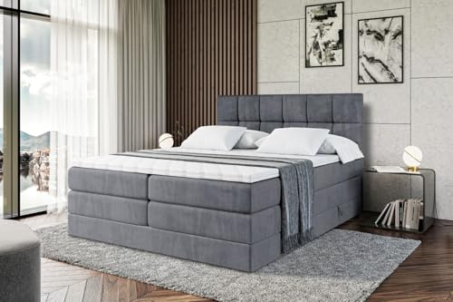 ALTDECOR Boxbett mit H3 H4 Matratze RICAR King - 160x200 - Dunkelgrau | Lattenrost, Topper, Boxspringbett mit Bettkasten, Bett mit Stauraum, Doppelbett, Polsterbett