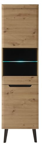 Furn.Design Vitrine in Eiche Artisan und schwarz Highboard skandinavisches Desgin Wohnzimmer Esszimmer Vitrinenschrank 53 x 197 cm Ronson (Vitrine 2)