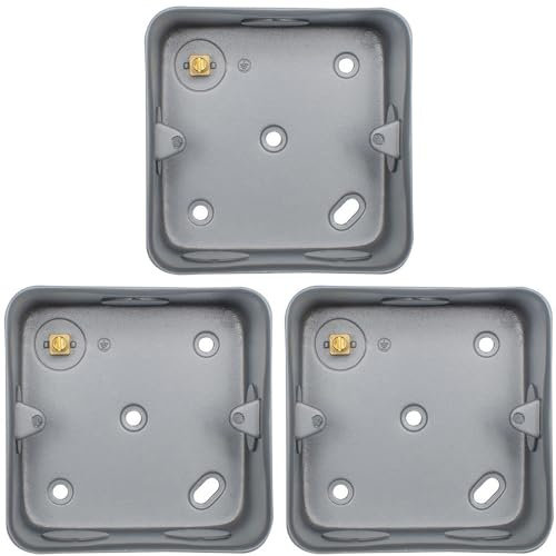 3 Pack 1 Gang 40mm Surface Mount Metal CLAD Back Box Switch Socket Rounded Earth - Heavy Duty Strong Wall Plate Holder