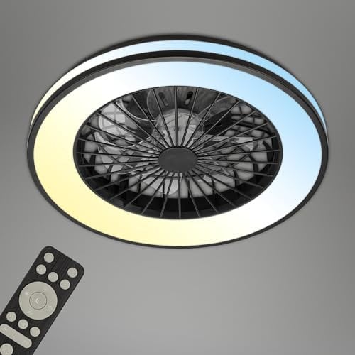 Briloner - Ventilador De Techo Con Luz, CCT, Iluminación 5 Velocidades, Control Remoto, Regulable, Temporizador, Ventilador Techo, Lampara Ventilador Techo, Lampara Techo, 48,5 x 14,5cm., Negro