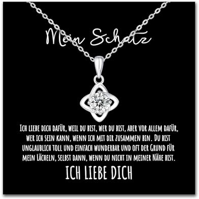 BYLITZ An meinen Schatz Halskette mit Karte Herz Kette mit Spruch für Damen Frau Partnerin Freundin Verlobte zum Jahrestag Geburtstag Weihnachten