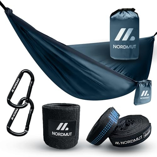 NORDMUT® Hängematte Outdoor 2 Personen 170x300cm [mit Befestigungs-Set] Camping Hängematte inkl. Baumschutz-Set - Hammock wetterfest für Outdoor, Camping und Garten - max. Belastbarkeit 300 kg