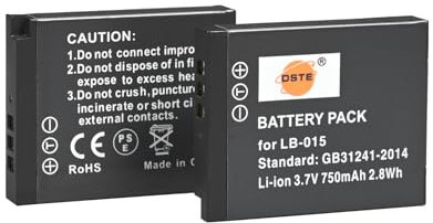 DSTE 3.7V Power Battery LB-015 LB 015(2-Pack) Replacement Battery Compatible for Kodak WPZ2