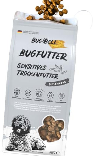 BugBell 900g Premium Trockenfutter Schonkost, Nur fünf Komponenten, Hypoallergen, für Allergikerhunde, Insekten Hundefutter