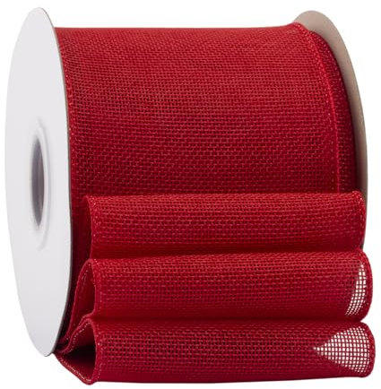 Ribbonitlux Rotes Juteband mit Draht, 10,2 cm x 20 m, Juteband mit Drahtrand, für Geschenkverpackungen, große Schleife, Kranz und Weihnachtsbaum-Dekoration