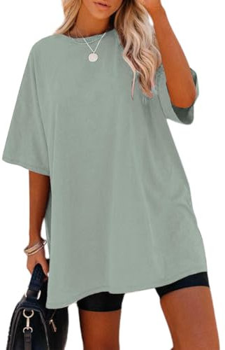 Sofia's Choice Damen Oversize Kurzarm T Shirt Rundhals Loose Top Casual Sommer Oberteile Green L