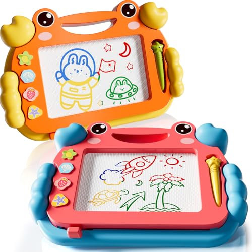 2-Pcs magnetisches Zeichenbrett, Magnet Doodle Board für Kleinkind Mädchen Jungen 3 4 5 6 7 Jahre alte Kinder, Montessori Vorschule pädagogische Reise Spielzeug Geschenk Etch Ein löschbares Schreibpad