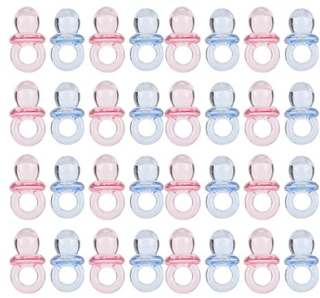 NOENNULL Mini-Schnuller, 100 Stück Acryl-Schnuller Babyparty-Spiel, 0,8 Zoll Kunststoff-Schnuller Babyparty-Partygeschenke, Tischdekoration, Mehrfarbig (Transparentes Rosa + Blau)