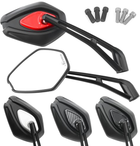 Area1 Universal Motorrad Rückspiegel Paar e-geprüft 2x M10 Rechtsgewinde + Linksgewindeadapter, kompatibel mit z.B. Duke SMC/R Z900 Z750 Z650 Z500 Z125 ER-6N MT07 MT09 MT10 CMX 500 Rebel CB500 (rot)
