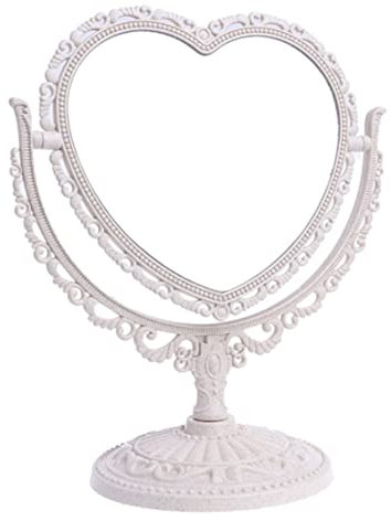 Jorzer Make -up -Spiegel Rotatable Desktop Spiegel herzförmig doppelseitig Make -up -Spiegel Desktop Kosmetische Eitelkeitsspiegel Beige Dressing Spiegel