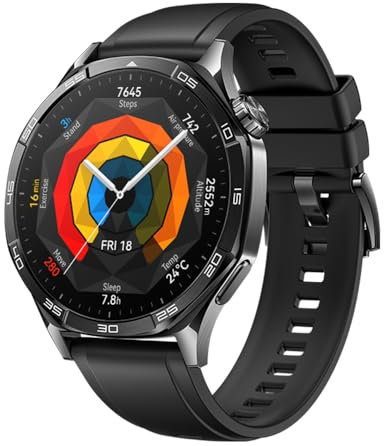 HUAWEI Watch GT 5 46 mm Smartwatch, Kunstvolles Design, Erweiterte Lauf- und Fahrradfunktionen, Gesundheitsmonitoring, Bis zu 14 Tage Akkulaufzeit, Kompatibel mit iOS & Android, Schwarz
