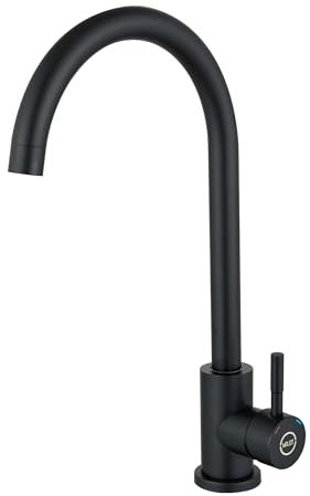 MILOT Kitchen Taps Mixer, 360° Swivel Monobloc Kitchen Sink Tap Mixer Taps, 37 cm Spout Height, Stainless Steel, Easy Screw-Free Installation, Black Kitchen Mixer Tap 1 Hole (Matte Black)