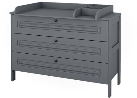 VitaliSpa Wickelkommode Ajaton, Wickelaufsatz für die Kommode, Grau, 133 x 98.4 cm mit 3 Schubladen