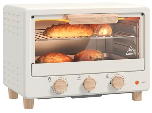HOMCOM Horno Eléctrico de Sobremesa 16L 1400W con Puerta de Vidrio Temporizador y Temperatura Ajustables hasta 230℃ Crema