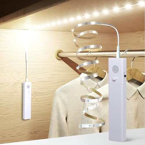 Navoys 1m Motion Sensor LED Strip Light Cool White - Battery Powered (4 x AAA), Motion Activated Light Strip for Cabinet, Wardrobe, Cupboard, Hallway, Stairs
