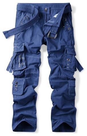 OCHENTA Herren-Arbeitshose aus Baumwolle, leger, lockere Passform, lockere Passform (kein Gürtel), Dunkelblau, 28