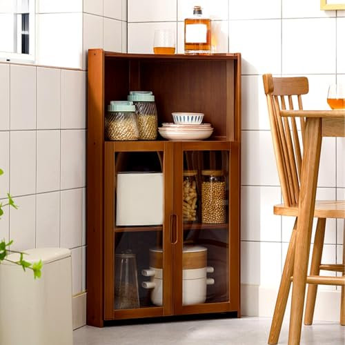 MBBTAG Portabottiglie da terra, angolo bar per casa, Bambù, porta liquori da salotto, Vetrina Soggiorno, grande capacità, Vetrina Soggiorno Moderna, per Cucina, Dispensa, Cantina, Bar(Marrone,55x96cm)