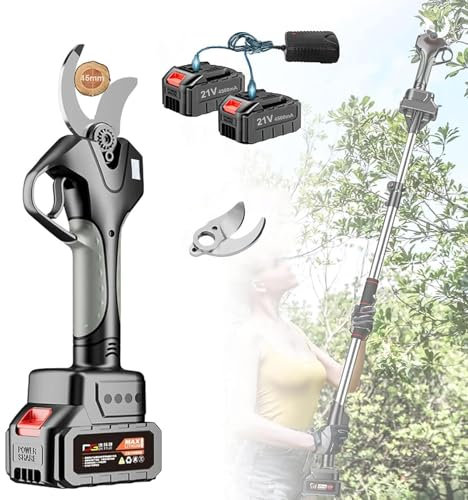 Tijeras electricas para podar sin cable,Tijera de podar Eléctrico de 45mm Podadora de Flores Podar con Pértiga de extensión,2x 4.5Ah Batería recargable y 2 Hojas de Repuesto,WithoutExtensionRod