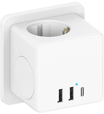 Steckdosenwürfel mit USB,Mehrfachsteckdose mit 2 USB-A und USB-C Anschluss, Steckdose Ohne Kabel 3680W/16A,6-in-1 Steckdosenadapter,Steckdosenleiste überspannungsschutz für Zuhause, Büro, Reise