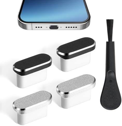 MBAIYO USB-C-Metall Staubschutzstecker, 4PcsTyp-C-Metall Staubstecker mit Reinigungsbürste Port-Stecker USB-C-Anti-Staub Abdeckkappen Ladeanschluss Abdeckung USB-C Schutzstopper für Smartphone Laptop