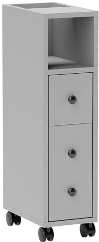 kleankin Slimline Bathroom Storage Unit w/ 2 Drawers 2 Open Compartments Wheels Handles Freestanding Compact Home Office Furniture Grey