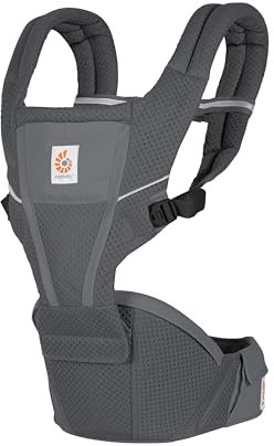Ergobaby Alta Hip Seat Babytrage mit Babyhüftsitz für Babys und Kleinkinder ab 4 Monaten (5,5 kg - 20,4 kg), Hüftsitz Trage Hüfttrage mit SoftFlex Mesh, Graphite Grey