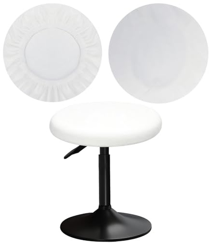 YINGAYOU Hockerbezug Rund 30-40 cm Bezug Hocker Rund Samt Luxuriöser Stoff Waschbar Dehnbar Wunderschöne Farbe für Runde und Eckige Hocker (1, Weiß)