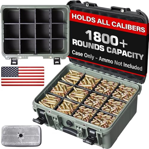 Waterproof Lockable Ammo Storage Box – Heavy Duty Ammo Organizer Case with 8 Adjustable Dividers for Handgun, Rifle & Shotgun Ammo, Secure Ammo Crate, Safe & Organized (Extra-Large Capacity)