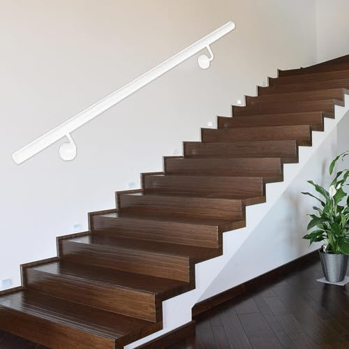Lanmmraifc Corrimano per Scale Interne ed Esterne, corrimano per ringhiera delle Scale con Montaggio a Parete e Barre Metalliche, Kit di Barre di Sicurezza Antiscivolo in Ferro zincato Bianco(250cm)
