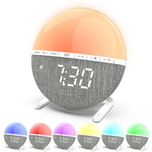 GOMETY Digital Lichtwecker, Tageslichtwecker Sonnenaufgang Wecker Snooze Funktion, 7 Natürlichen Klingeltöne, 9 Farben, 10 Helligkeitsstufen Sunrise Alarm Clock für Schlafzimmer Erwachsene Kinder Baby