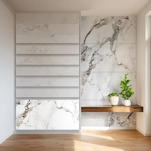 HEXIM Marmorplatten Optik 4er-Set 122×70cm SPC Kunststoff Innen & Außenbereich Granit Steinoptik - Duschrückwand Küchenrückwand Dekorpaneeel uv-beständig weiß (3,42 m² 2012B) A-Serie