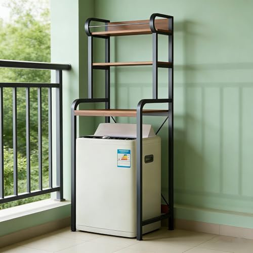WanKaMom Badezimmer-Regal und Wäsche-Kombination: verstellbar über der Waschmaschine, platzsparende Regale und Trockner(Black,Large)