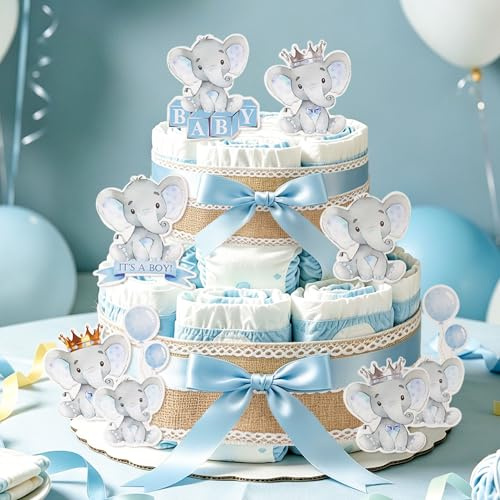 Windeltorte Set Windel Dekoration Elefanten Ausschnitte blaues Band | Windeltorte Set Windel Dekoration Elefanten Ausschnitte blaues Band für Babyparty Gender Reveal Party Zubehör