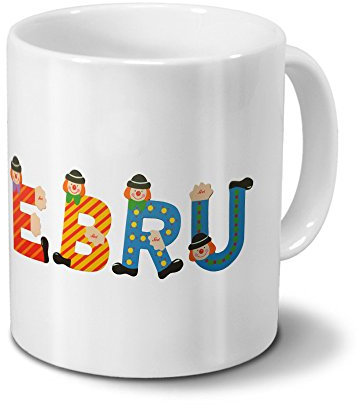 printplanet Tasse mit Namen Ebru - Motiv Holzbuchstaben - Namenstasse, Kaffeebecher, Mug, Becher, Kaffeetasse - Farbe Weiß