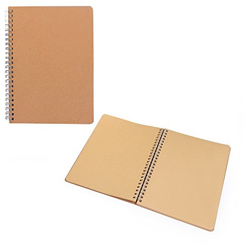 ewtshop® 2er Set, aus feinem gut beschreibbarem Kraftpapier, Naturpapier, 2 Skizzenblöcke im Format A5, praktisches Ringbuch, natürlich und stylisch