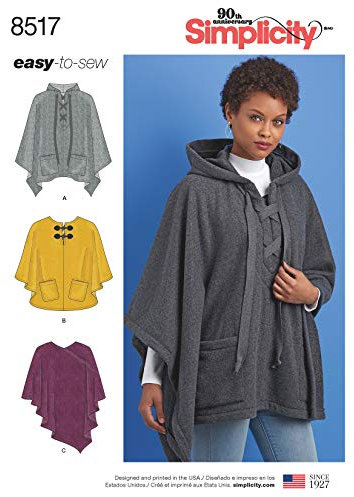 Simplicity US8517A Simplcity Schnittmuster 8517 A (XS-S-M-L-XL), Poncho-Set für Damen, Papier, weiß, 22 x 15 x 1 cm