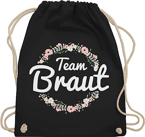 Turnbeutel Rucksack - JGA Junggesellenabschied Frauen - Team Braut Blumenkranz - Bride Crew - Unisize - Schwarz - hen party accessories brauttaschen jungesselnabschied bridemaid beutel