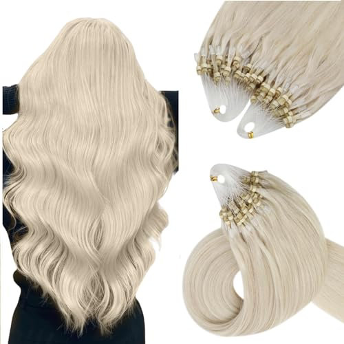 YoungSee Micro Beads Hair Extensions Blonde 22inch Micro Loop Hair Extensions Blonde Microring Human Hair Extension Platinum for Party Cold Fusion Long Straight 50s 50g
