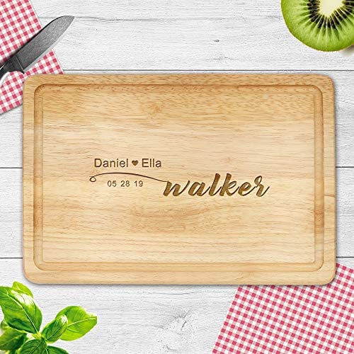 Personalised Chopping Board | Cheese Board | Oak Wooden Cutting Board - Wedding Gift Laser Engraved Housewarming Gift Anniversary Mothers Day Gift for Couples & Families(7- Names Heart)