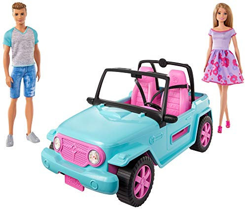 Barbie Voiture Buggy décapotable, véhicule Tout-Terrain Bleu et Rose, poupées et Ken incluses, Jouet pour Enfant, GHT35