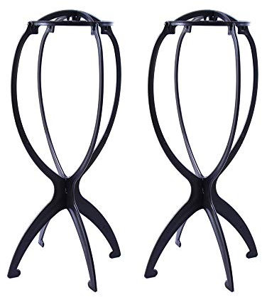 YANTAISIYU 2 Stück Perückenständer Kunststoff Perrückenkopfhalter Wig Stand Falten Perücken Halterung Perückenkopf Ständer (Schwarz)