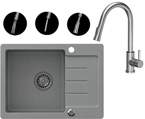 VBChome Évier encastrable gris granit 60 x 44 cm - Évier encastrable réversible - Avec siphon - Lavabo - Aramtur